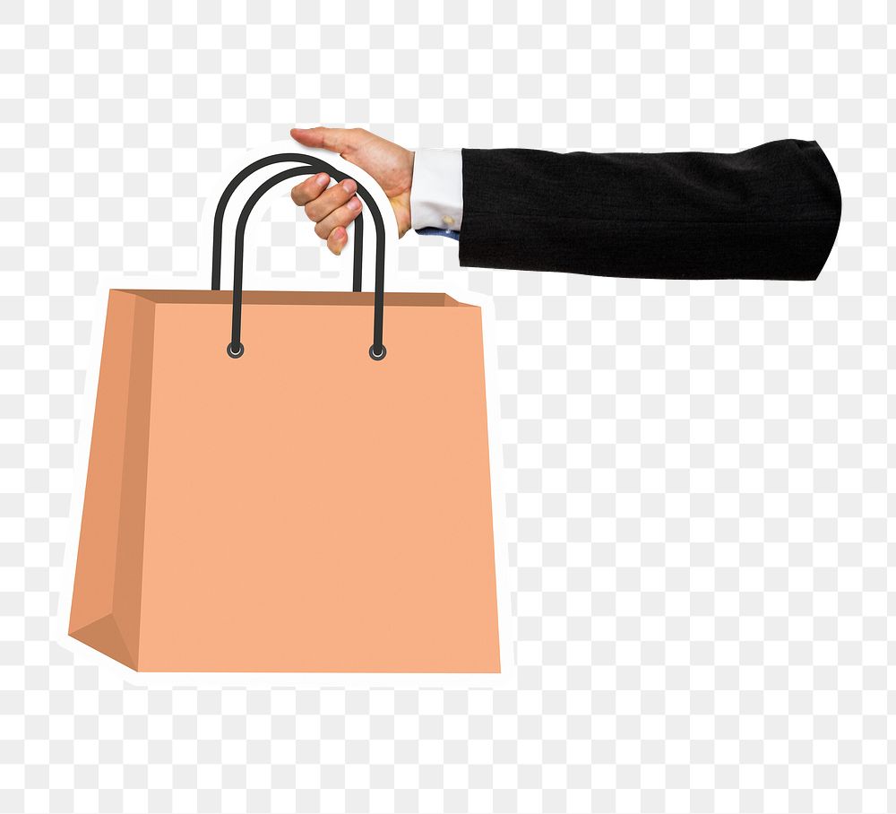 Hand holding png shopping bag clipart, transparent background