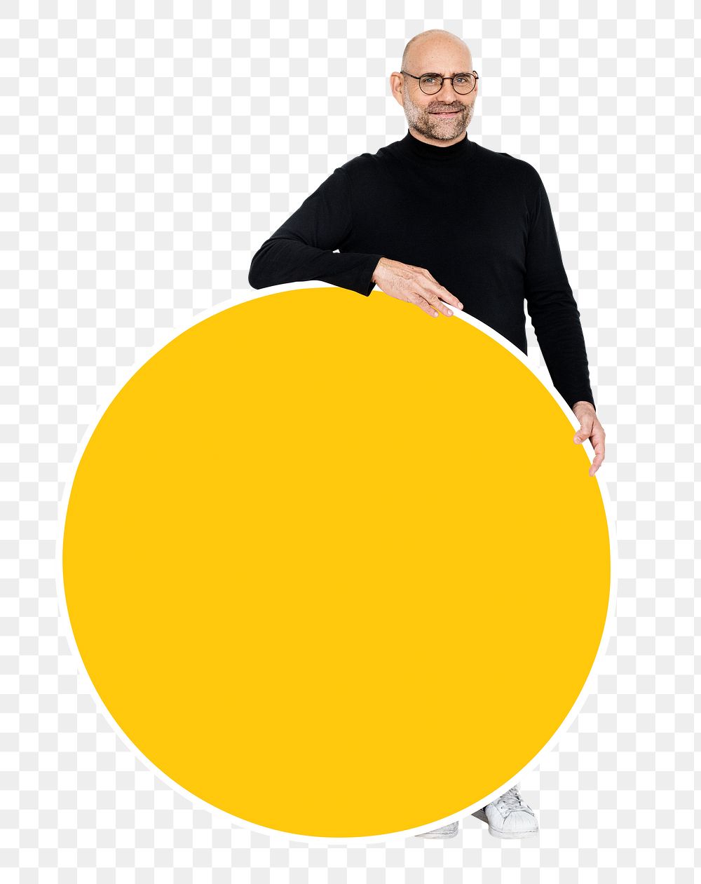 Happy man with sign png element, transparent background