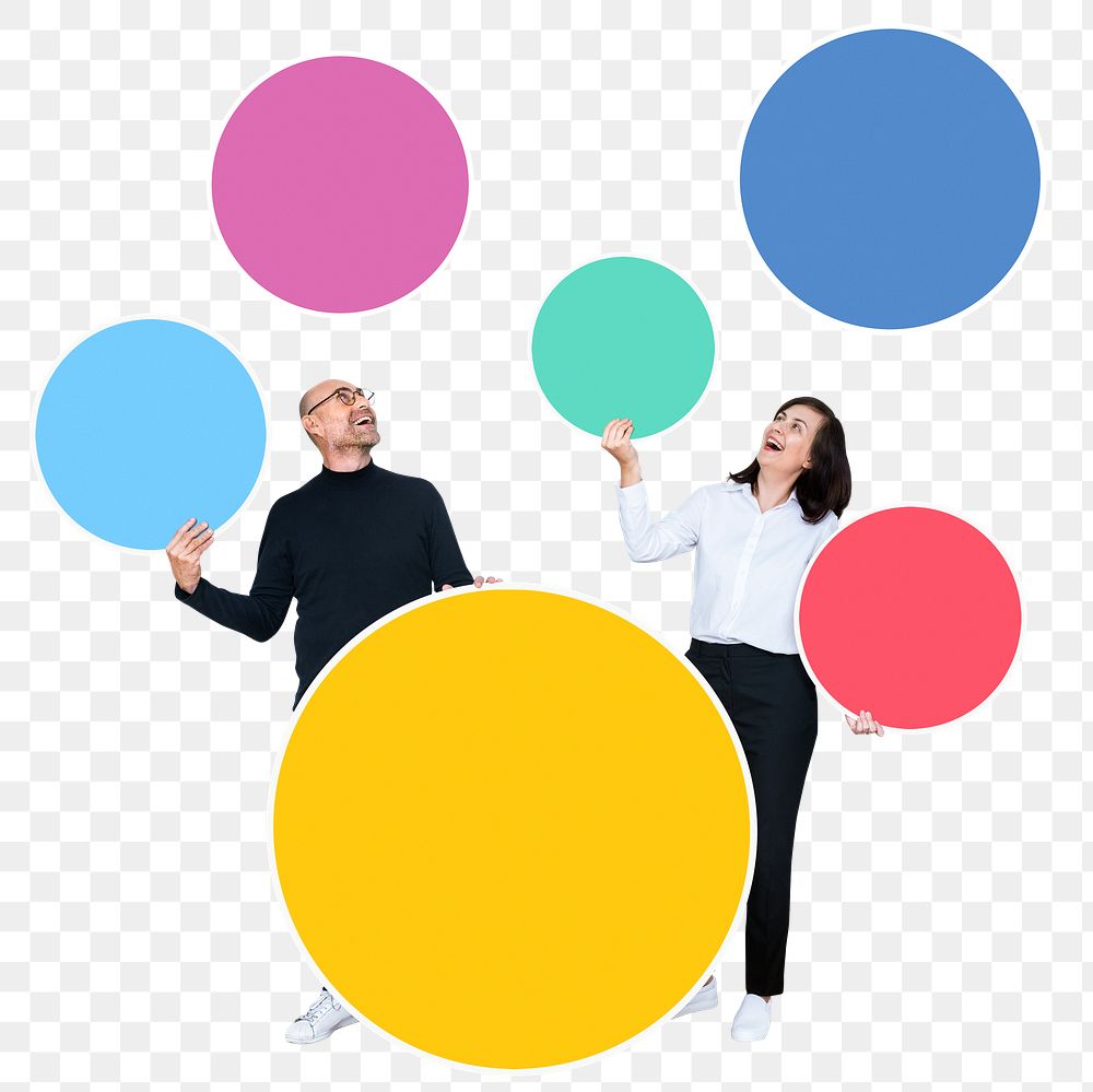 Businesspeople holding signs png element, transparent background