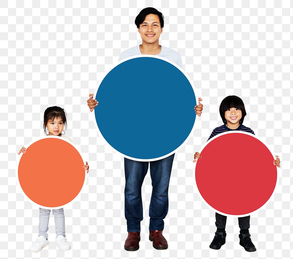 Family holding signs png element, transparent background