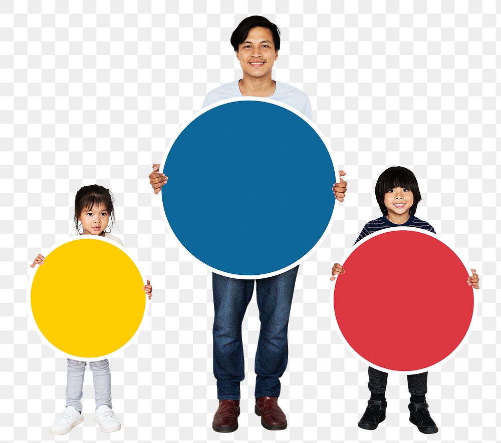 Family holding signs png element, transparent background