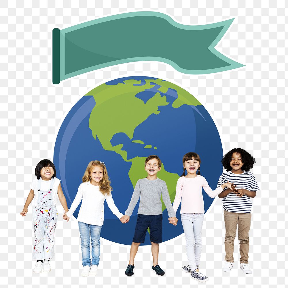 Kids protecting the world png, transparent background