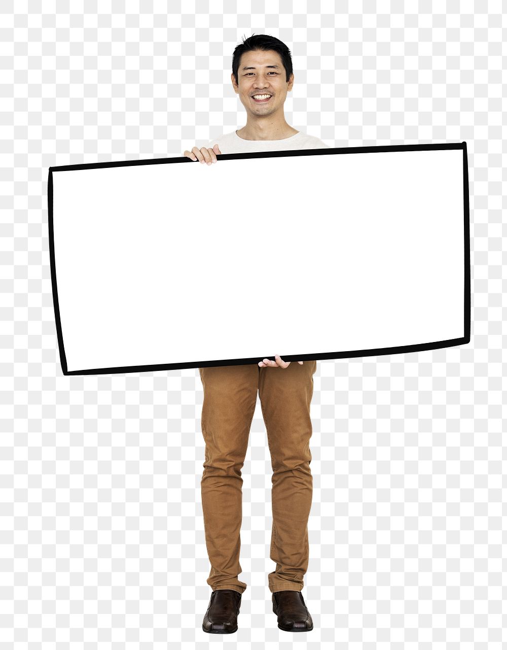 Asian man holding sign png element, transparent background