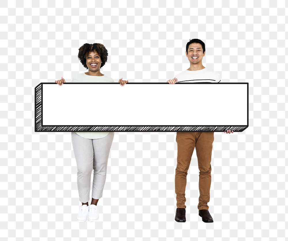People holding blank signs png element, transparent background