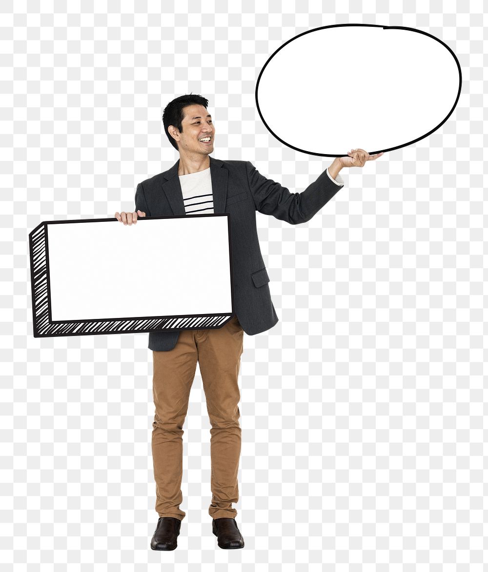 Man holding sign png element, transparent background