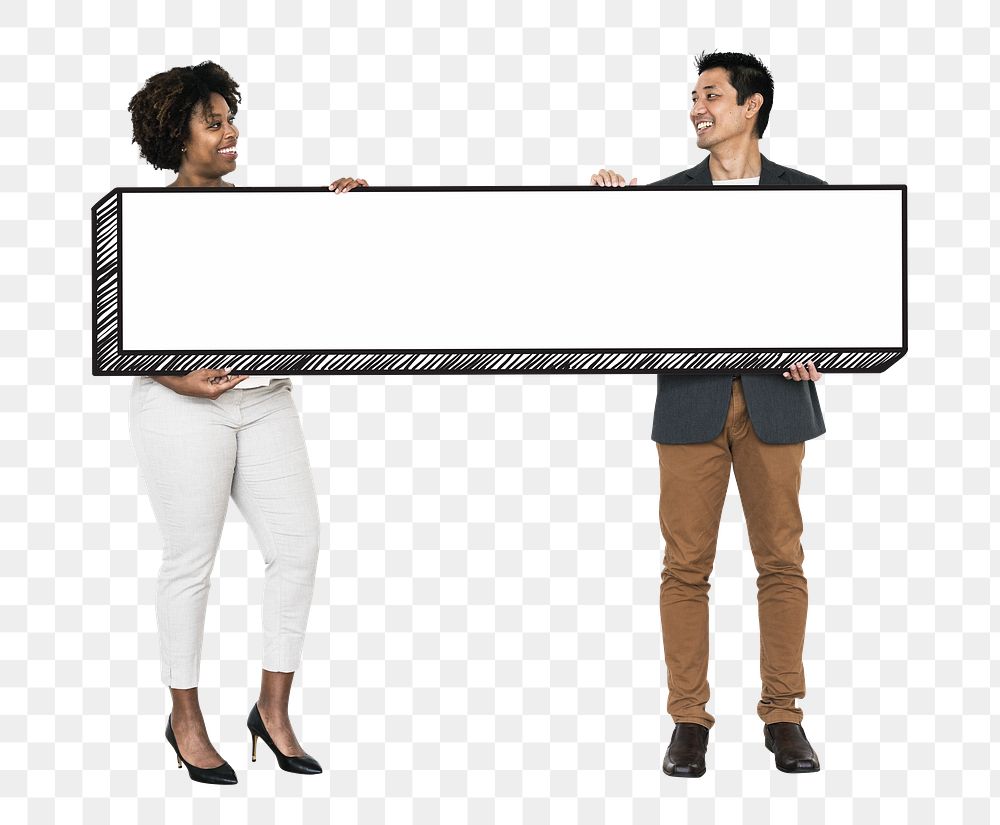 People holding blank signs png element, transparent background