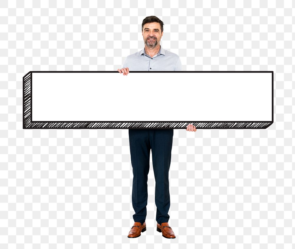 Businessman with message box png element, transparent background