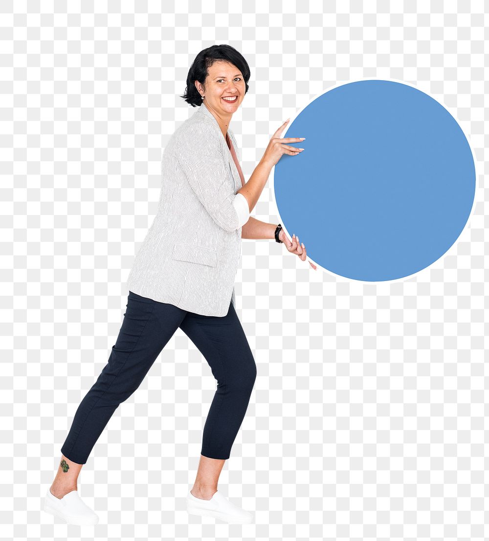 Woman with round sign png element, transparent background