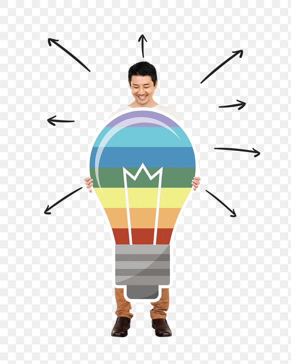 Rainbow light bulb png element, transparent background