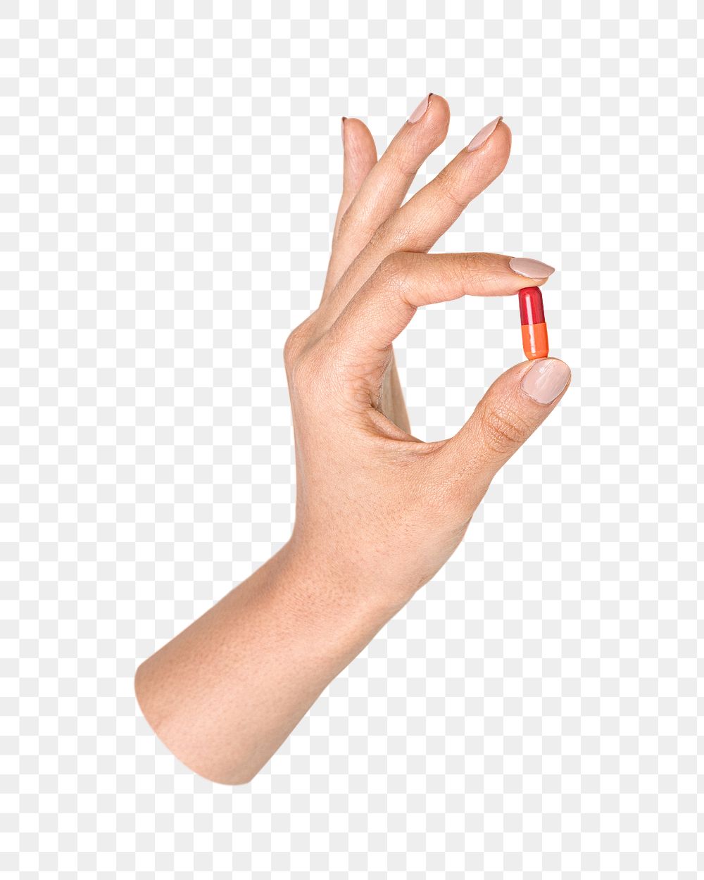 Png hand holding pill, transparent background