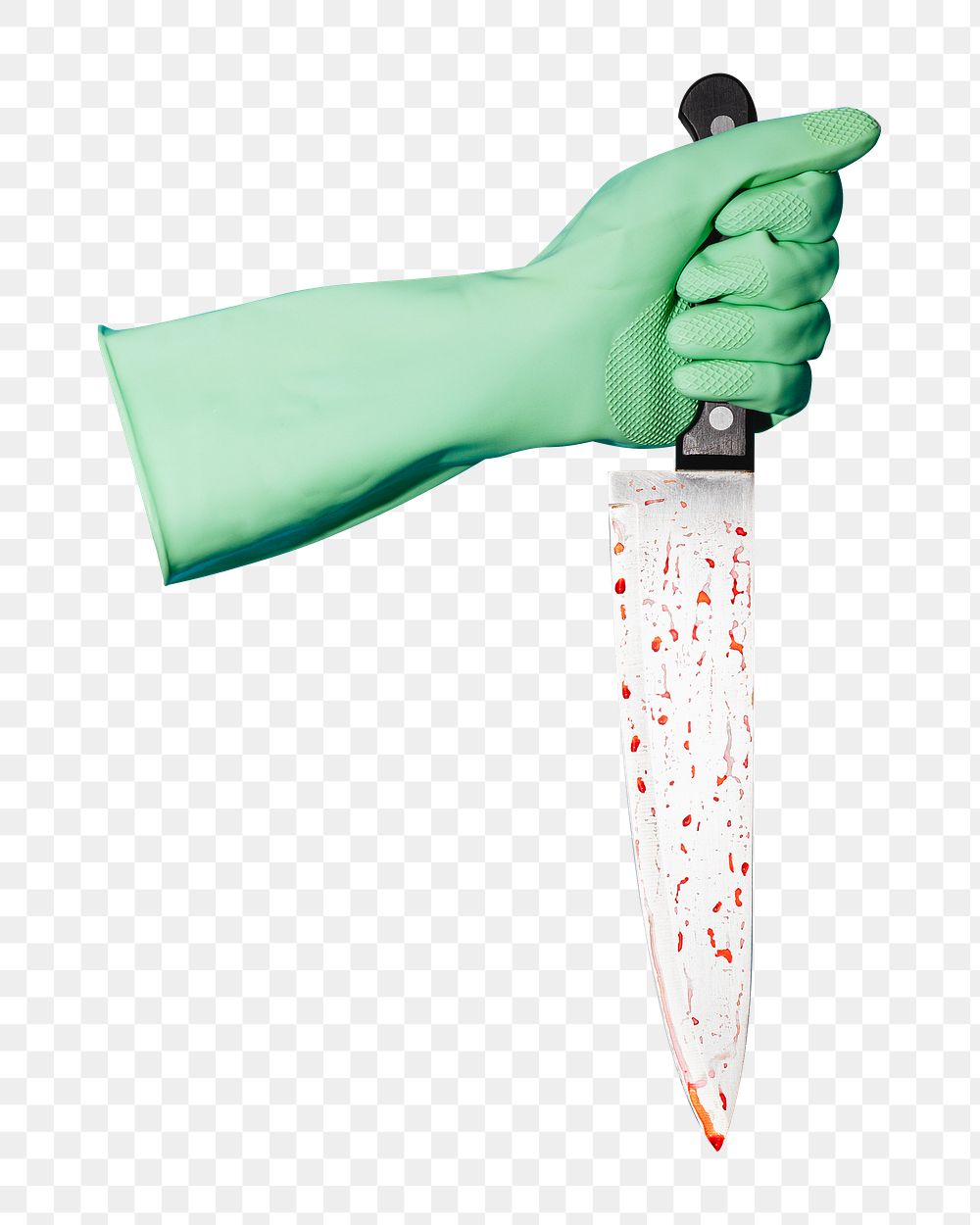 PNG hand in a glove holding a knife, collage element, transparent background