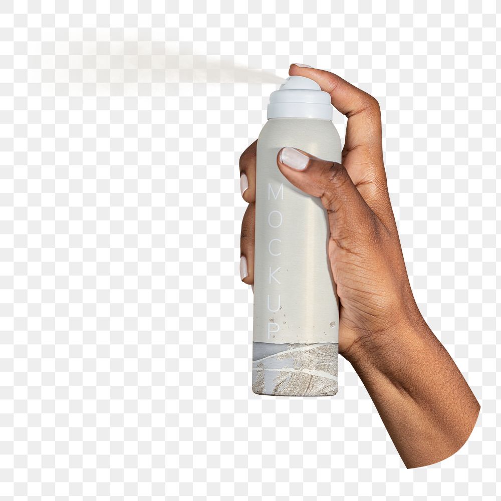 Hand holding png hairspray bottle transparent background