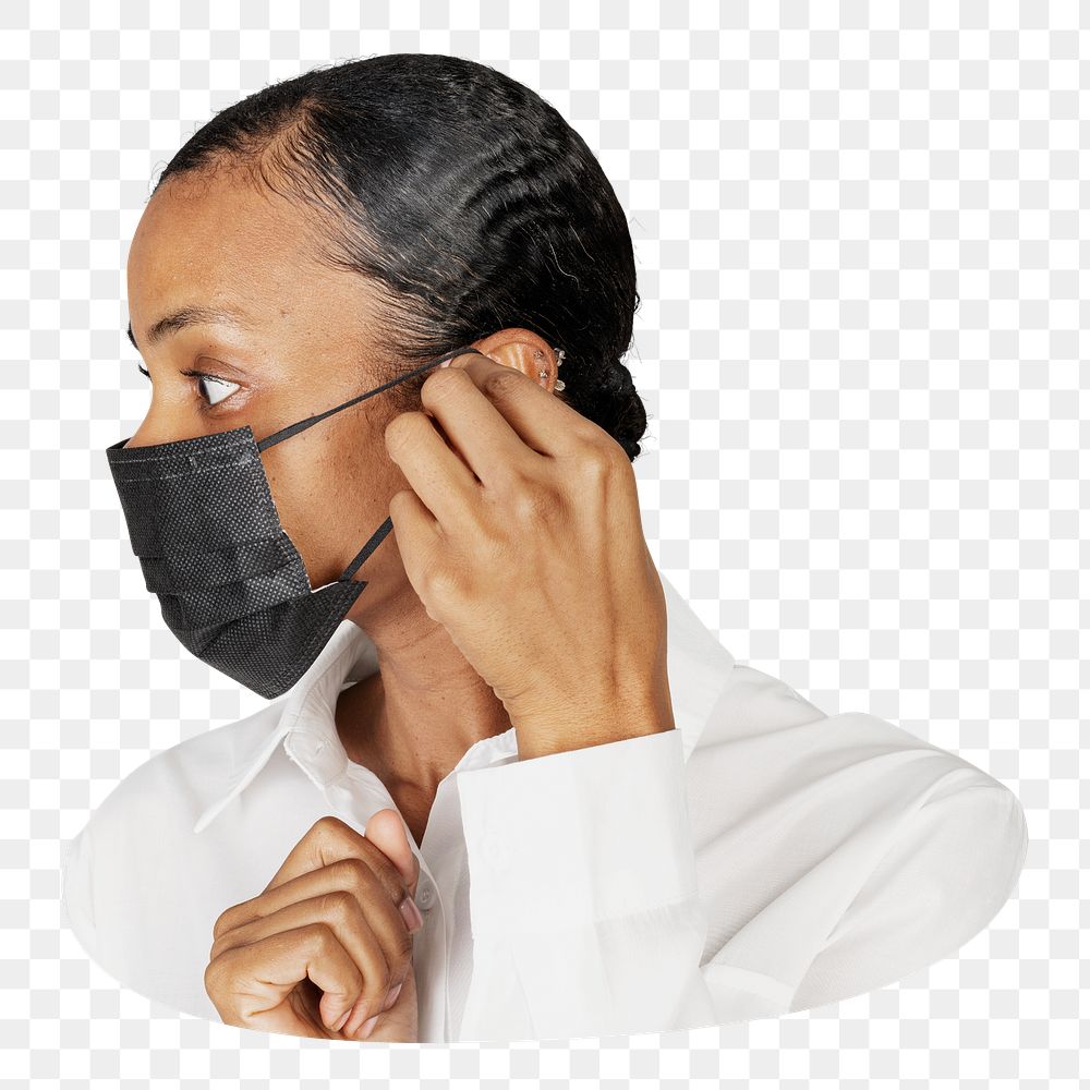 Black woman png wearing mask,  transparent background
