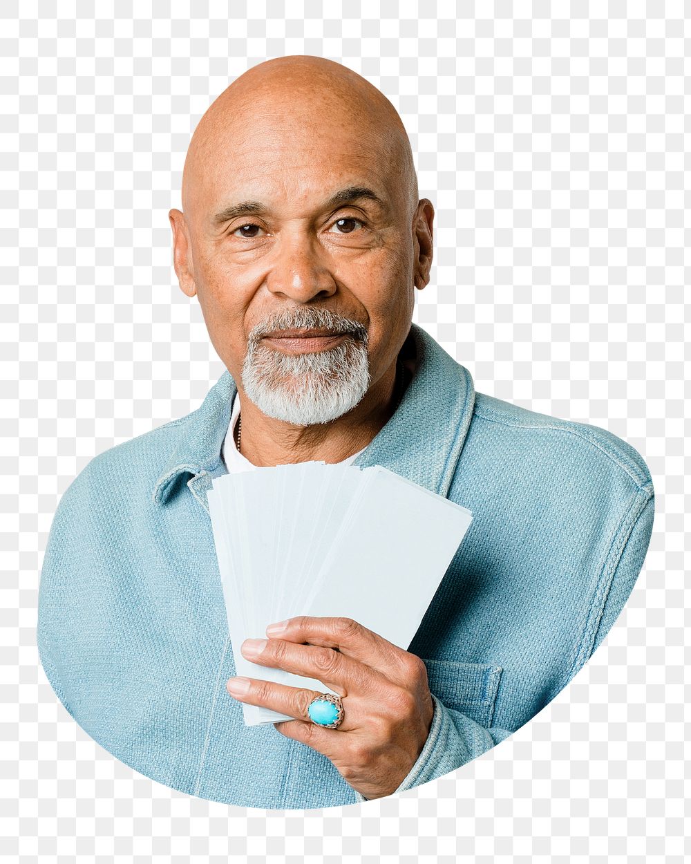 Retired man png holding papers, transparent background