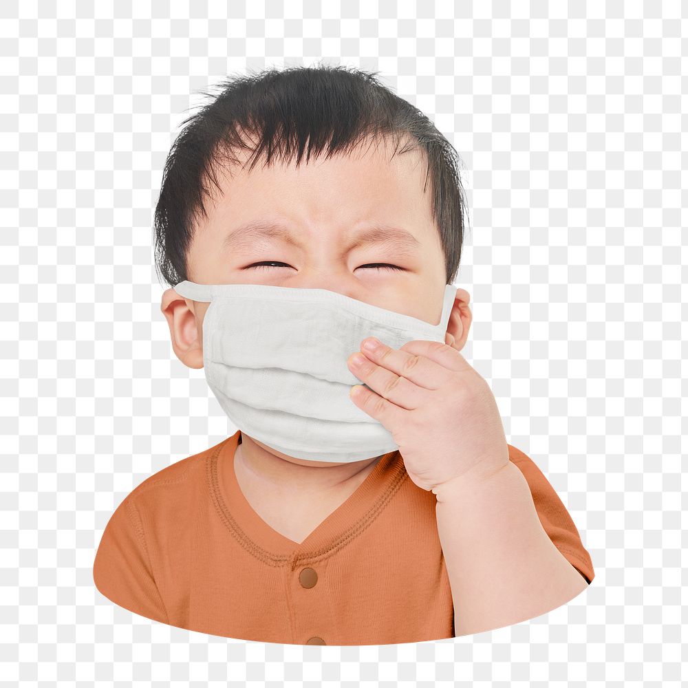 Png child wearing face mask,  transparent background