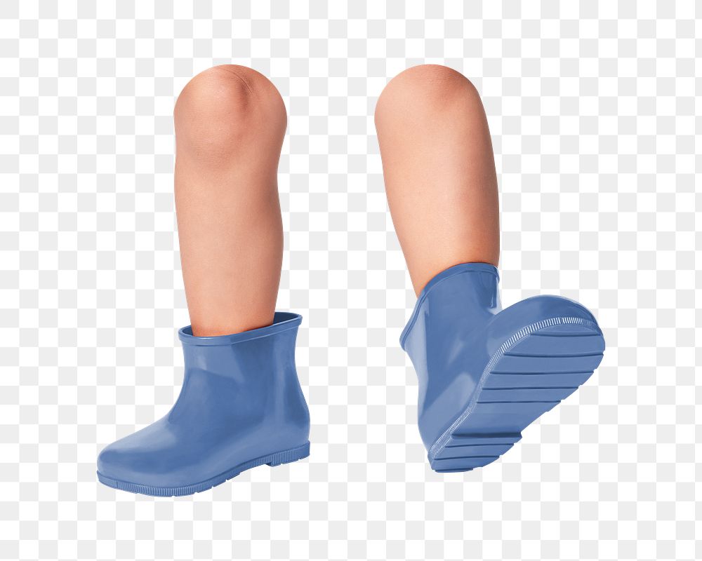 Png kid's blue rain boots, transparent background