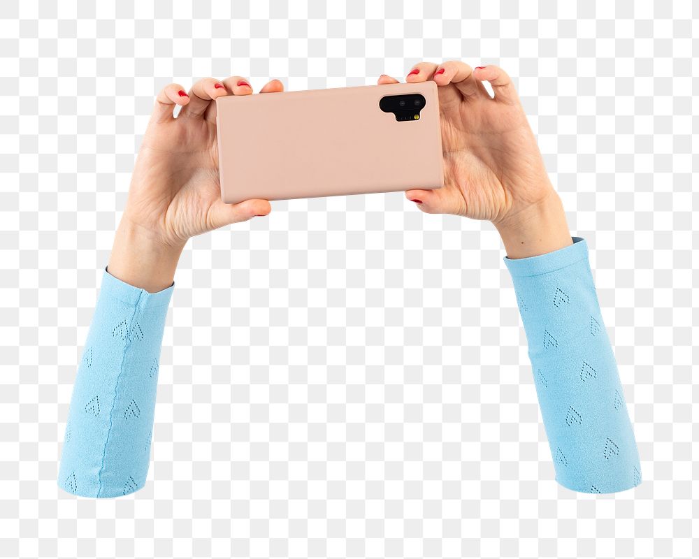 Png hand filming through smartphone, transparent background