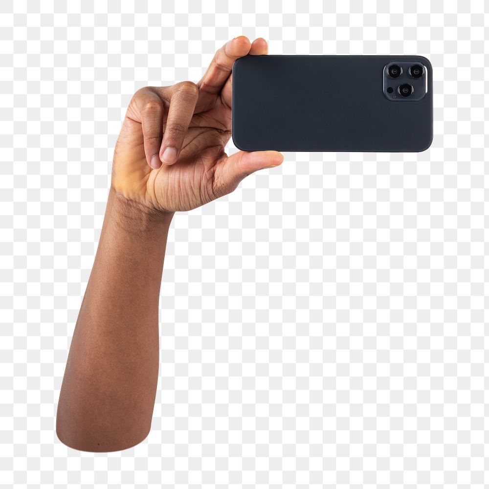 Png hand filming through smartphone, transparent background