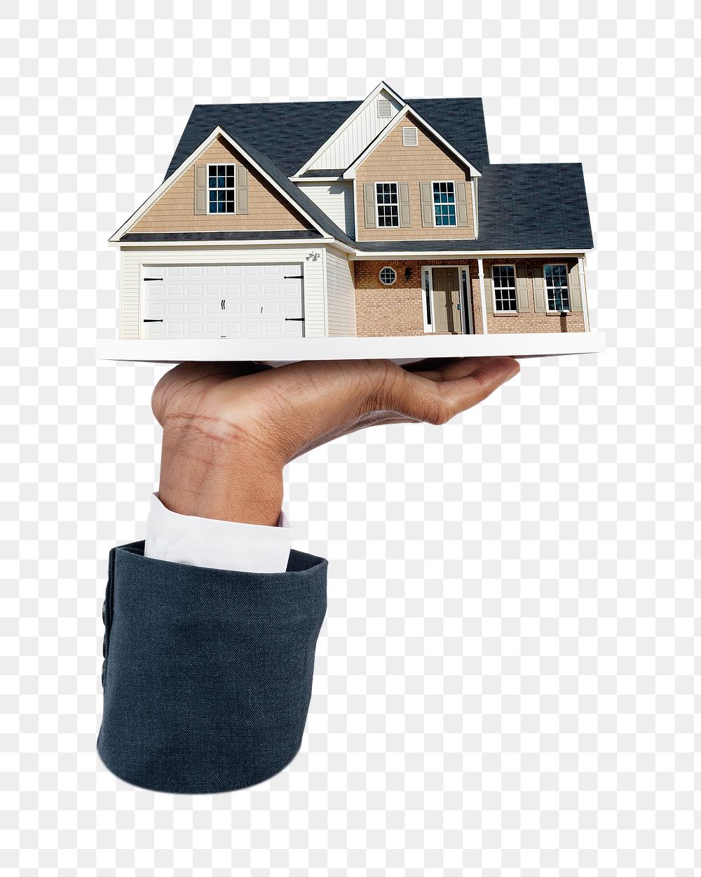 Hand png presenting house, real estate agent, transparent background