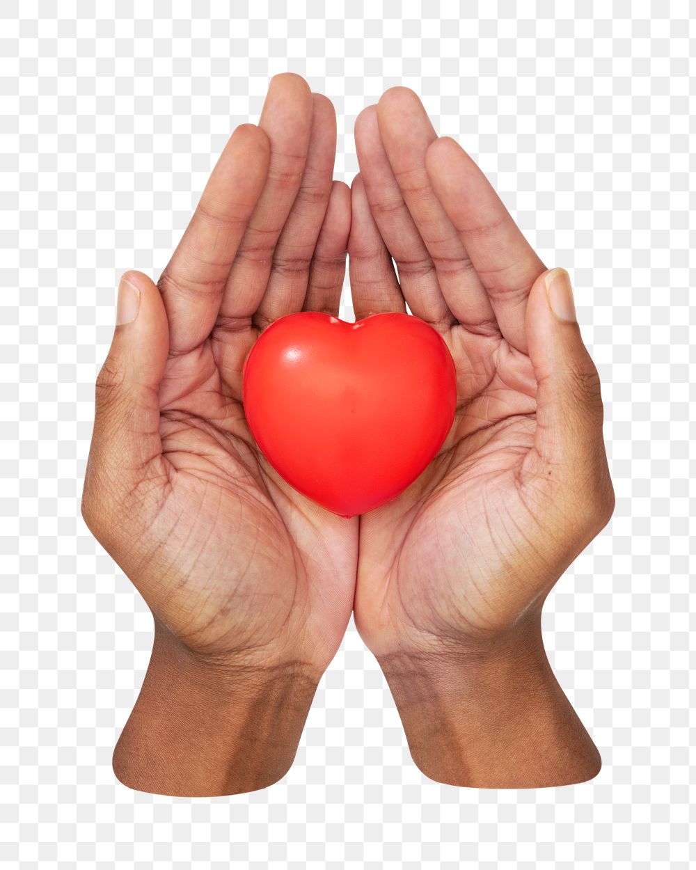Png hands cupping heart, transparent background