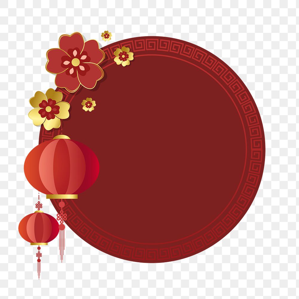 Chinese flower png badge, transparent background