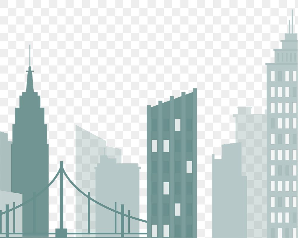 Green and beige silhouette cityscape png, transparent background