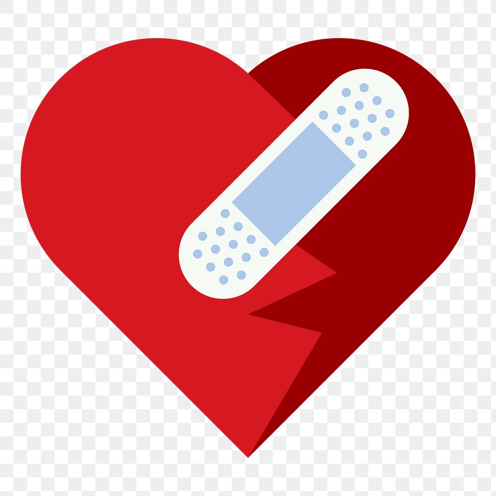 Png broken heart bandage sticker, transparent background