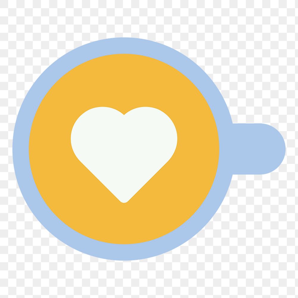 Png heart shaped latte art sticker, transparent background