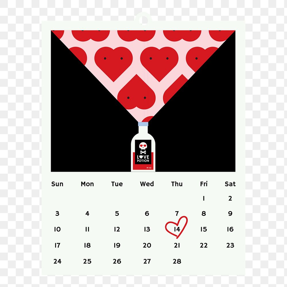 Png valentine's day calendar element, transparent background