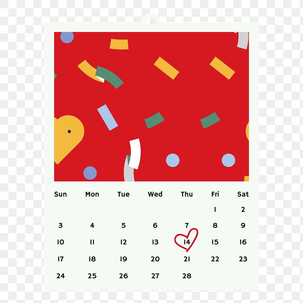 Png valentine's day calendar element, transparent background