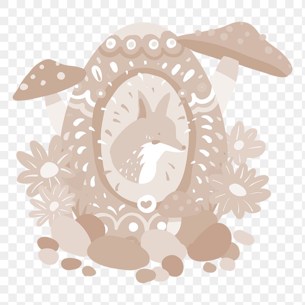 Png brown fox easter illustration, transparent background