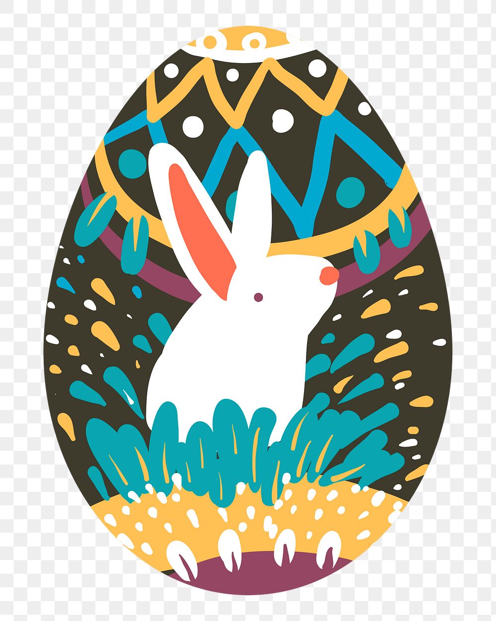 Png cute rabbit easter egg sticker, transparent background