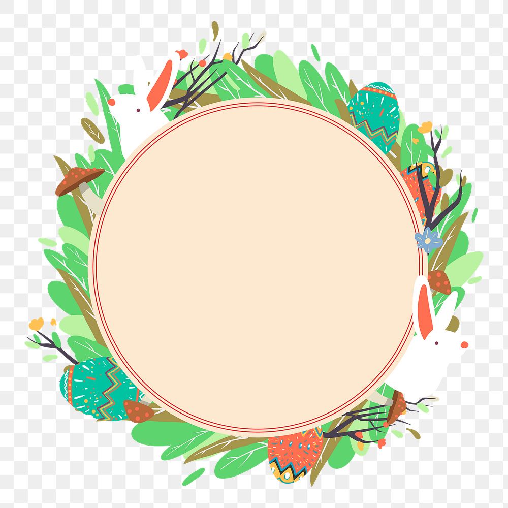 Png round easter design frame, transparent background