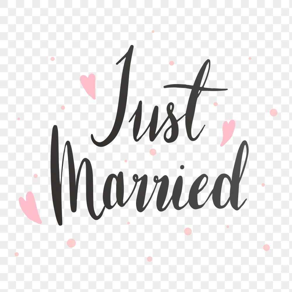 Png Just married word typography  element, transparent background