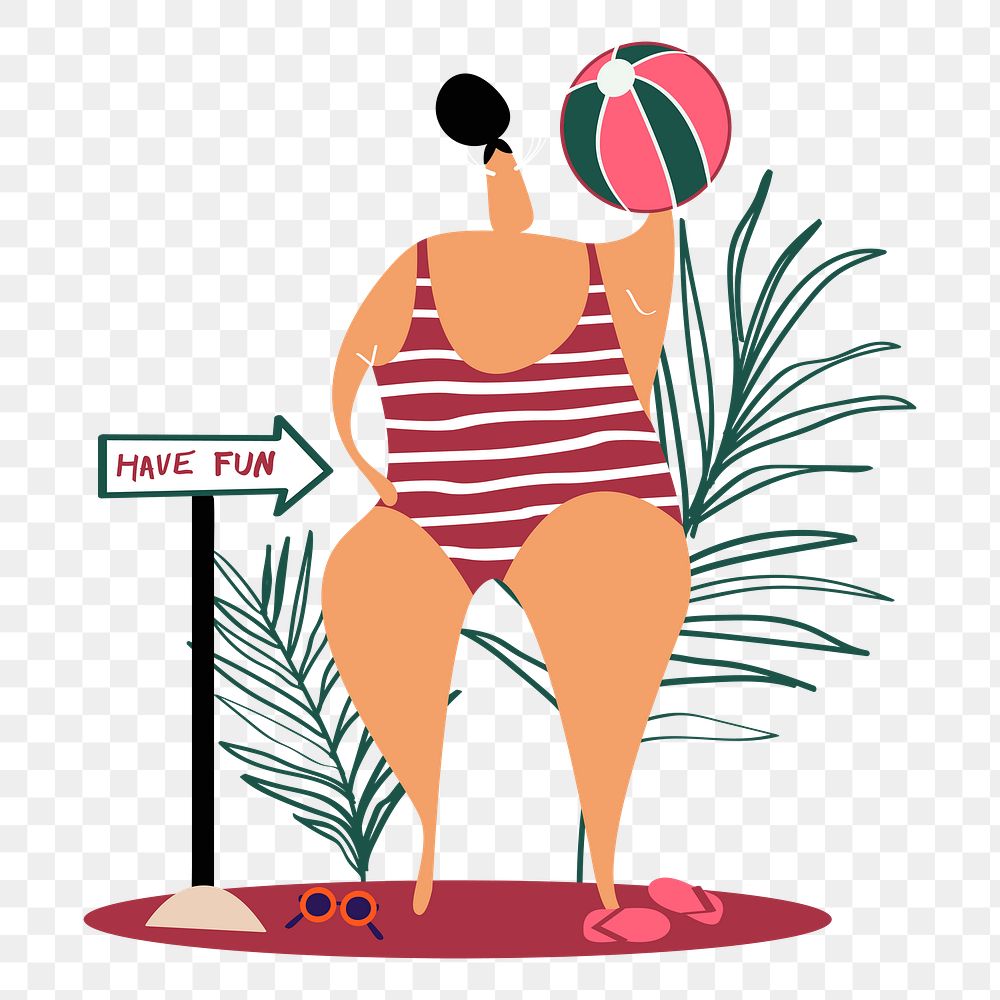 Png beach volleyball lady hand drawn sticker, transparent background