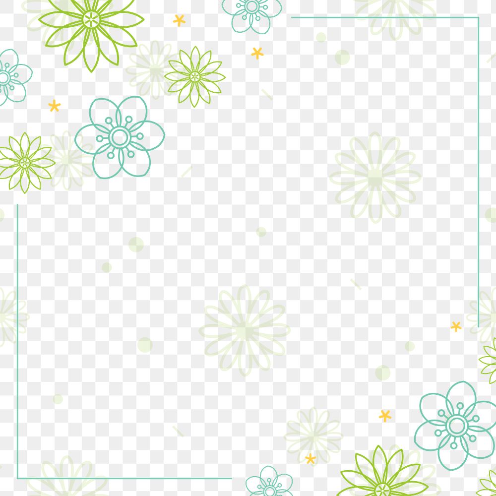 Png green sakura flower design frame, transparent background