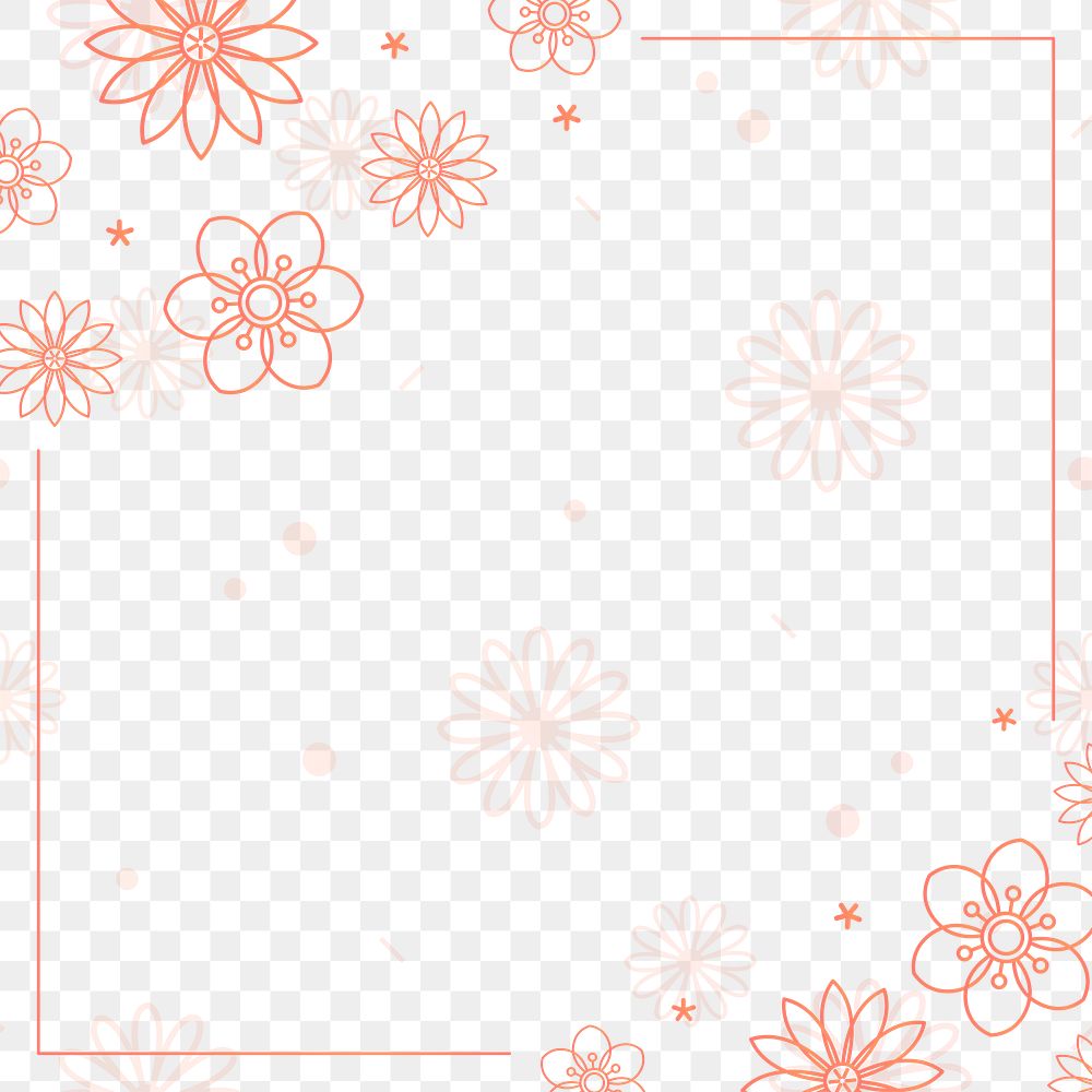 Png orange sakura flower design frame, transparent background