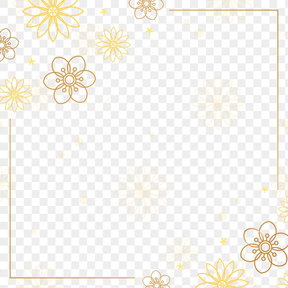 Png yellow sakura flower design frame, transparent background