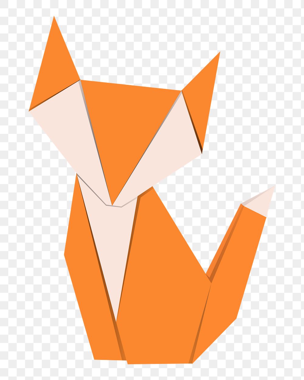 Png orange fox origami sticker, transparent background