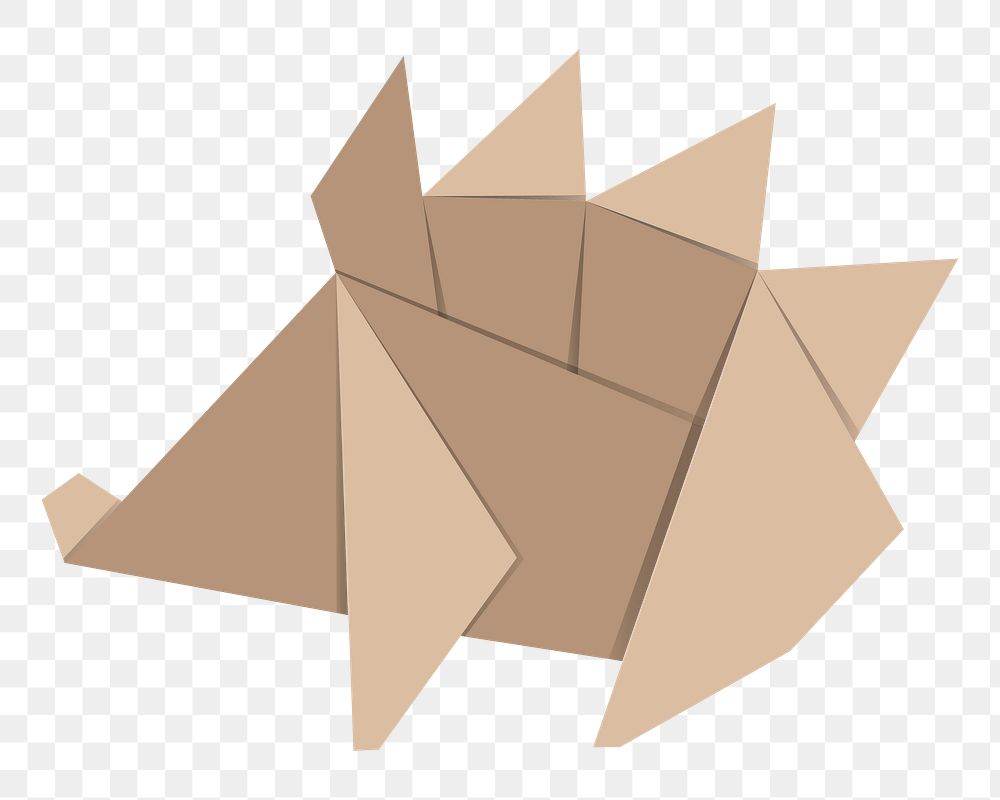 Png beige porcupine origami sticker, transparent background