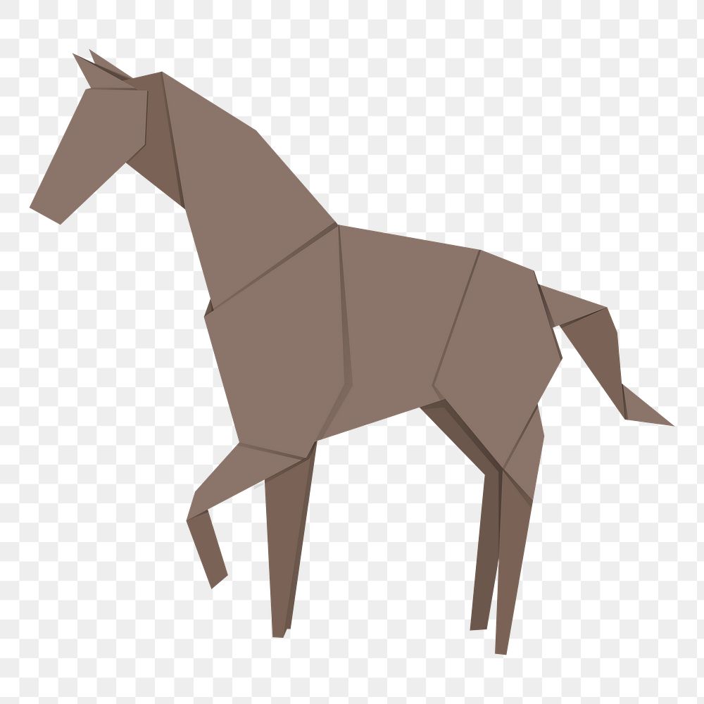 Png brown horse origami sticker, transparent background