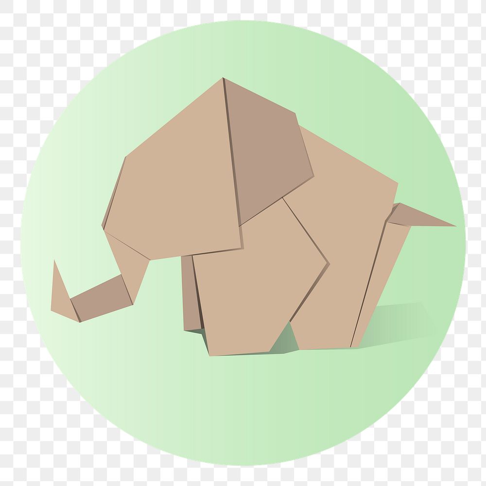 Png elephant origami badge, transparent background