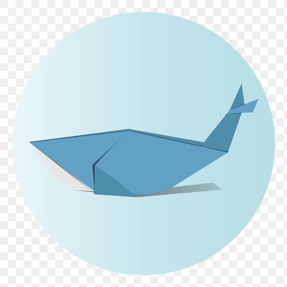 Png whale origami badge, transparent background