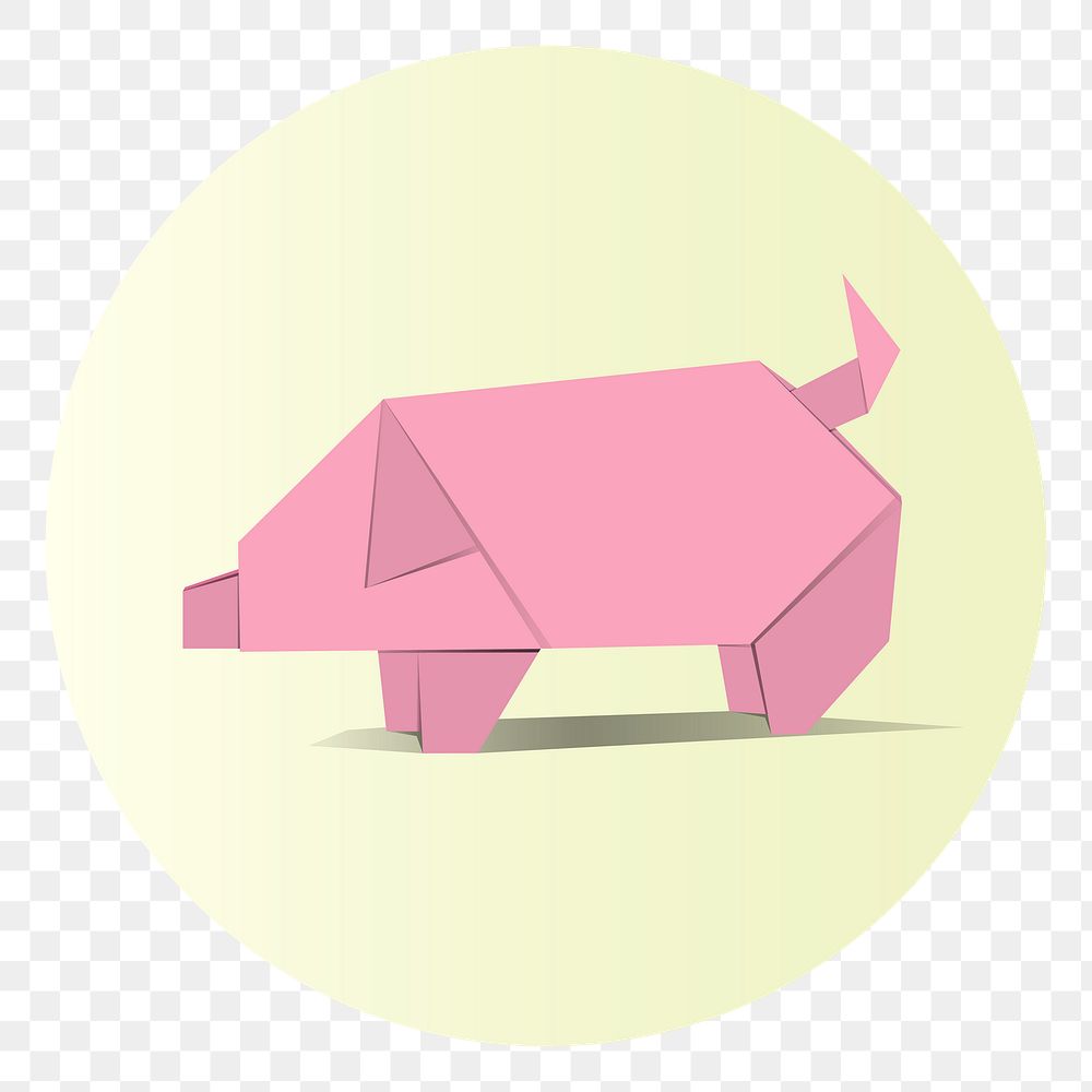 Png pig origami badge, transparent background