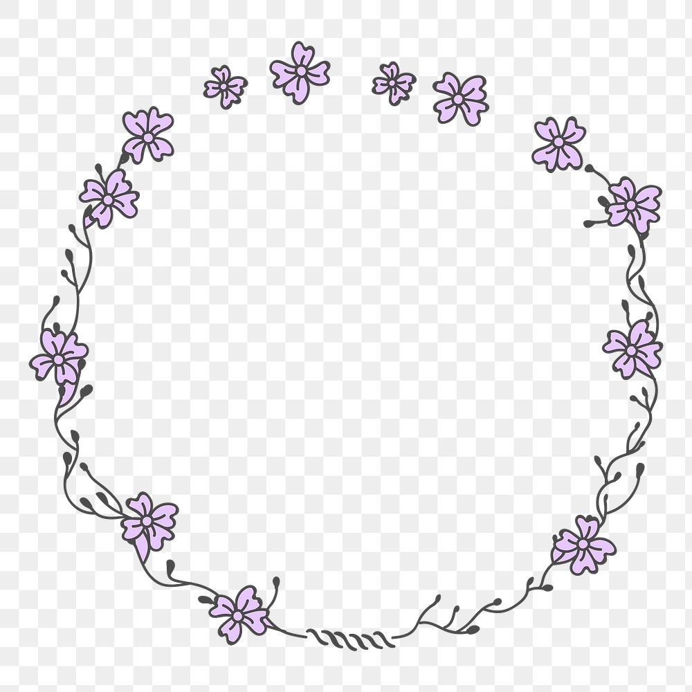 Png flower round frame element, transparent background