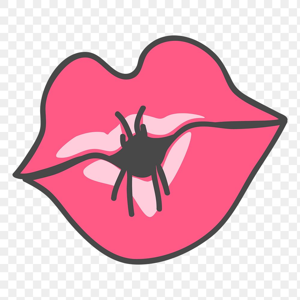 Png pink lips doodle sticker, transparent background