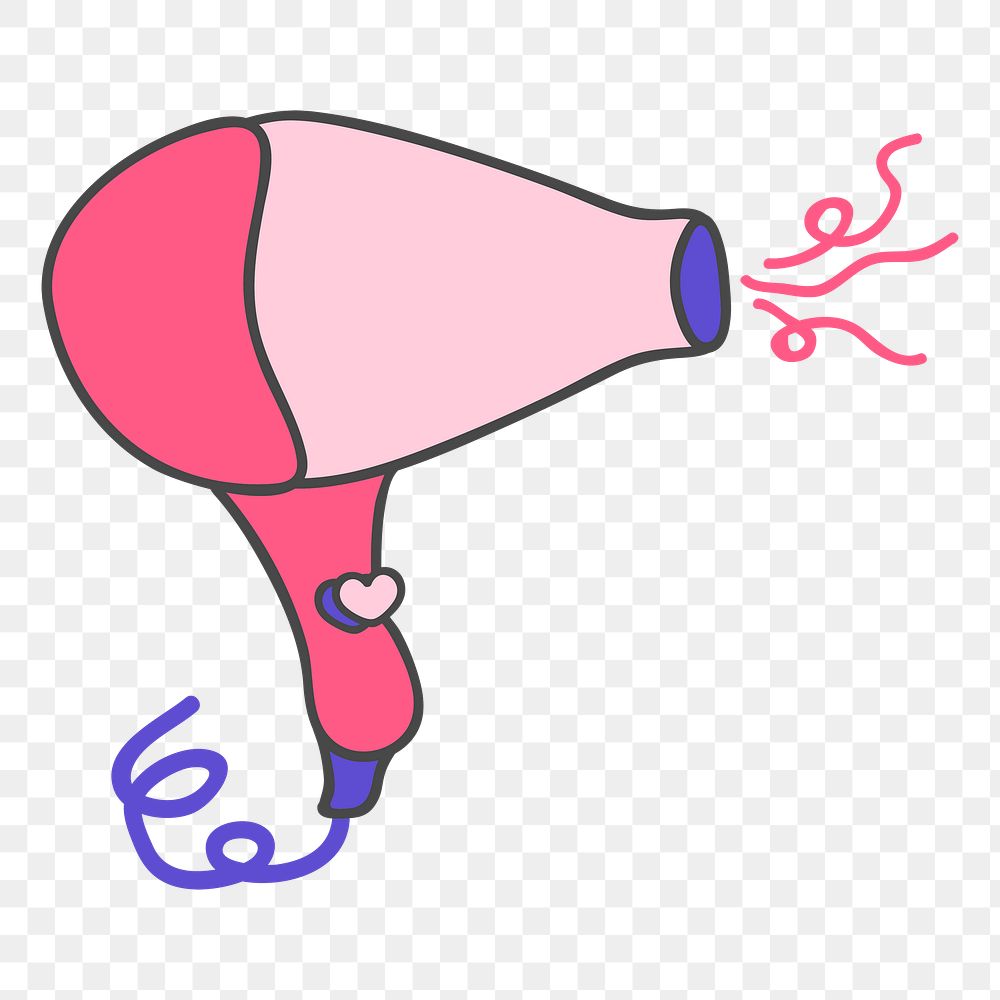 Png pink hair dryer doodle sticker, transparent background