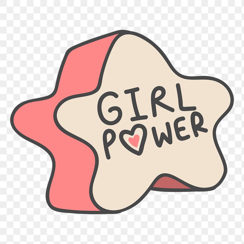 Png girl power star doodle sticker, transparent background
