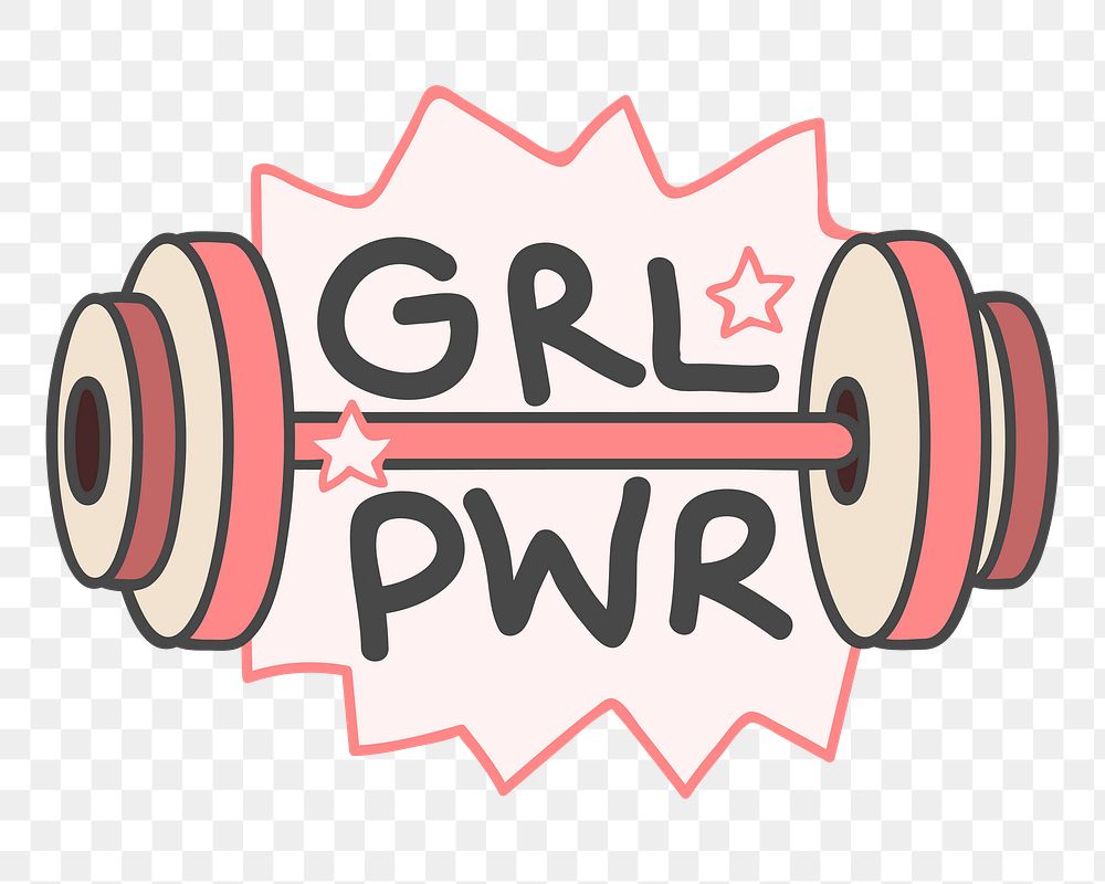 Png girl power badge doodle sticker, transparent background