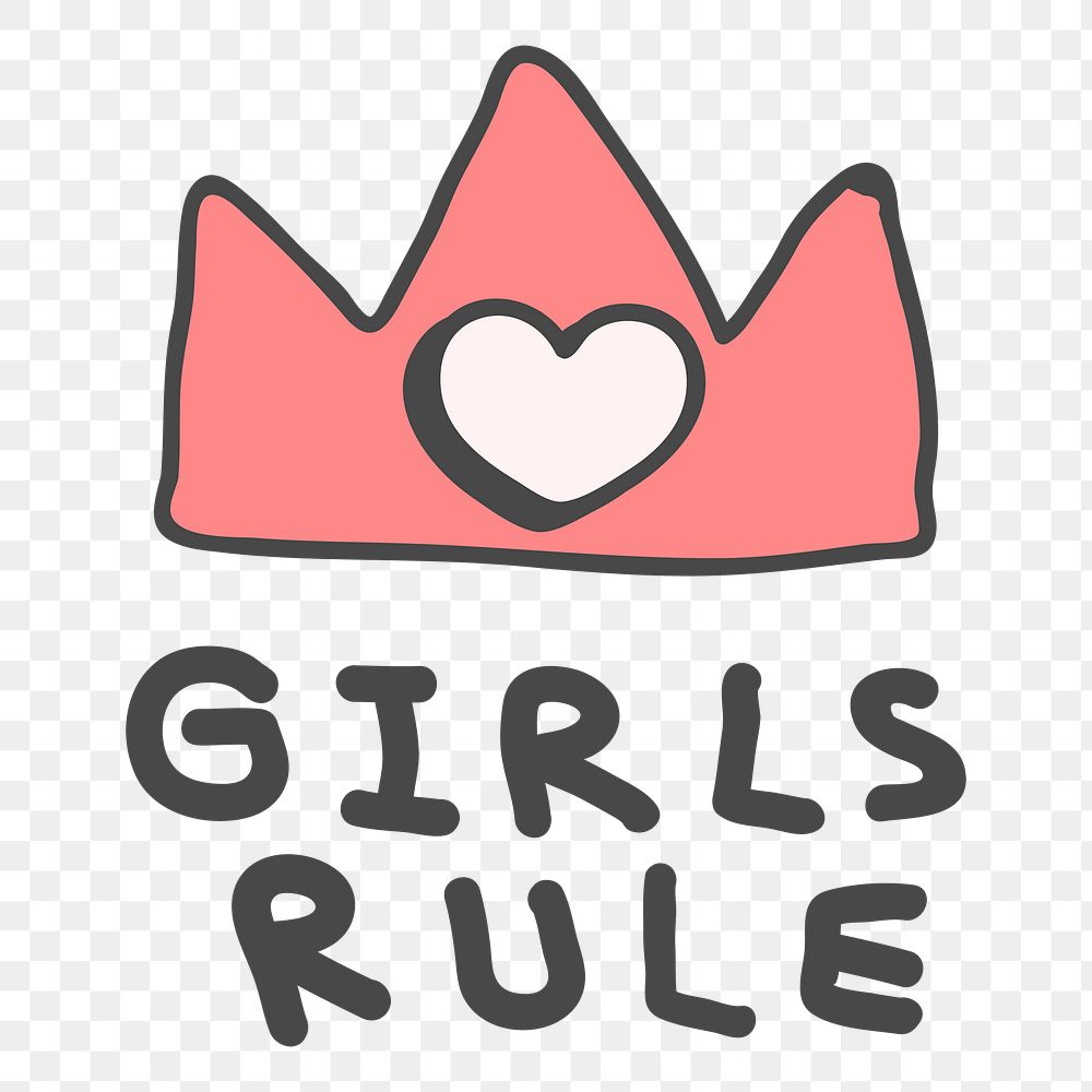 Png girls power crown doodle sticker, transparent background